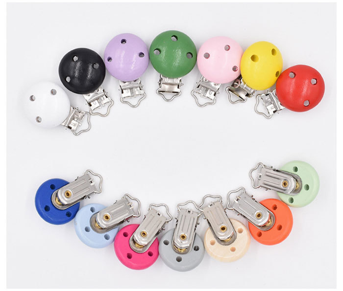 Colored wooden pacifier clips
