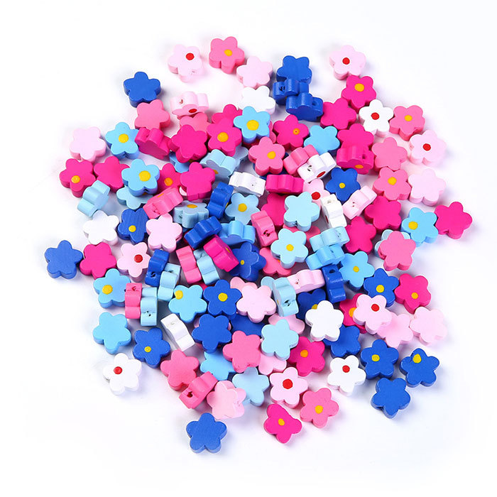 Colored plum blossom wooden beads 50pcs