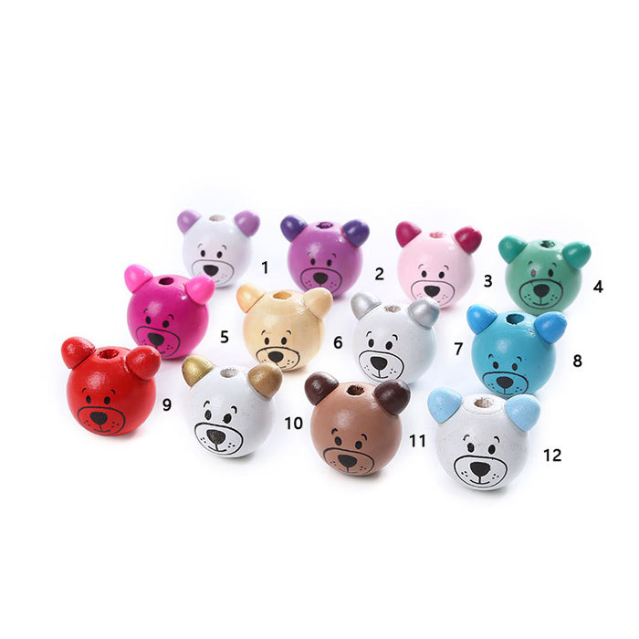 Colored cartoon bear wooden beads