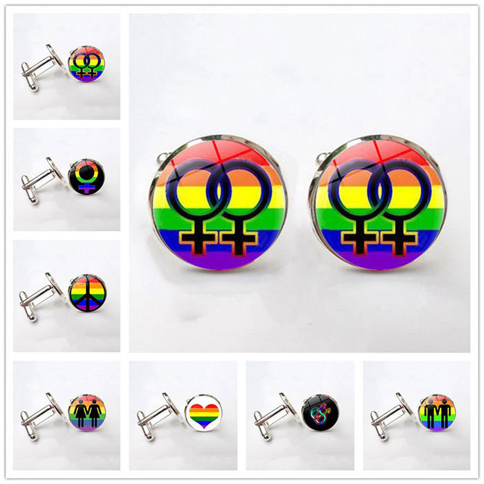time gem cufflinks - rainbow color