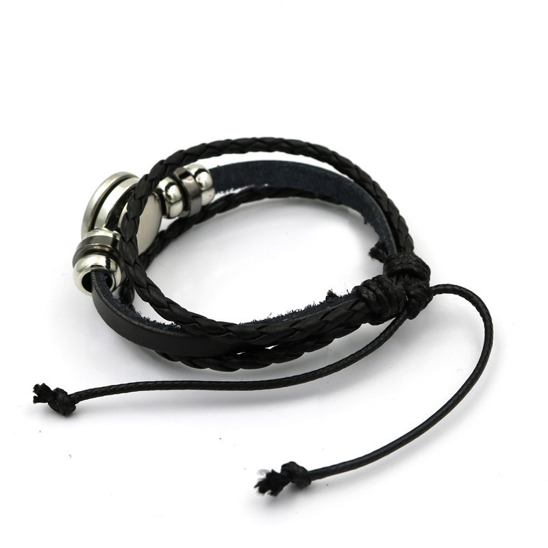 black lether time gem woven bracelet-Tai Chi wolf