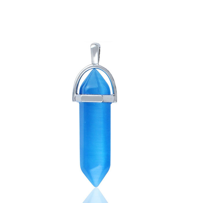 cat eye hexagonal column  necklace pendant-sky blue