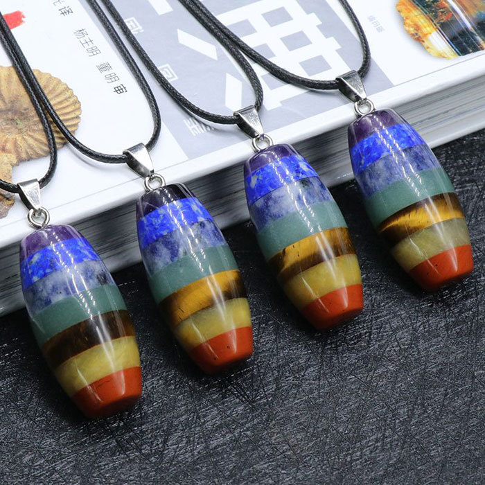 Natural stone seven chakras ellipse pendant