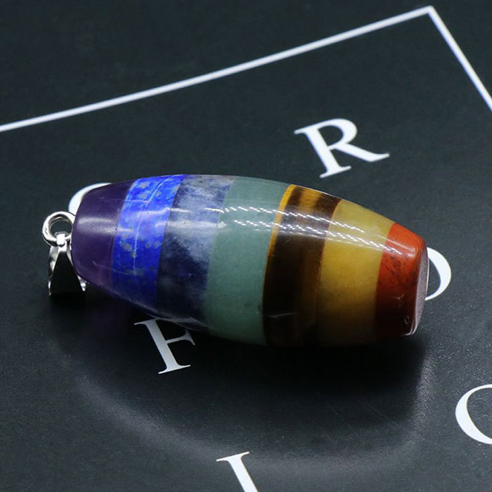 Natural stone seven chakras ellipse pendant