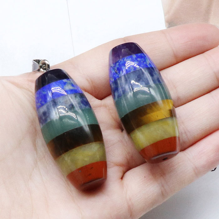 Natural stone seven chakras ellipse pendant
