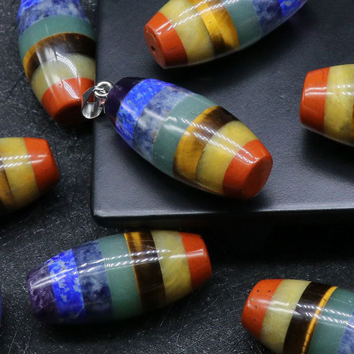 Natural stone seven chakras ellipse pendant