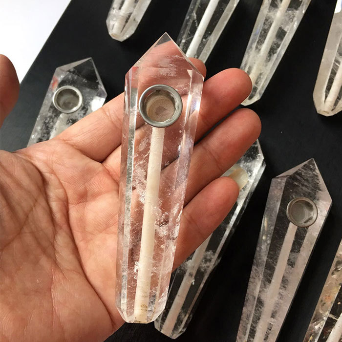 White crystal stone pipe