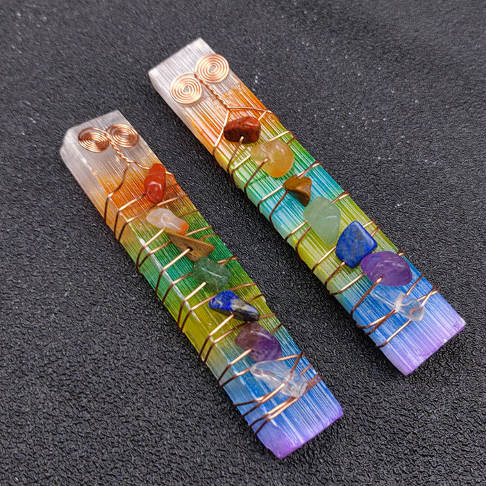 Colorful seven chakras gypsum stone handpiece Yoga stone