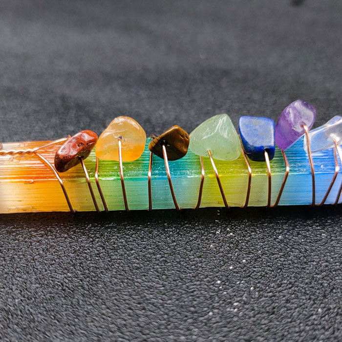 Colorful seven chakras gypsum stone handpiece Yoga stone