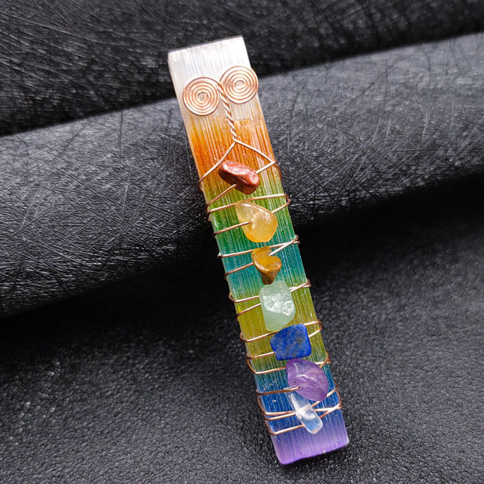 Colorful seven chakras gypsum stone handpiece Yoga stone