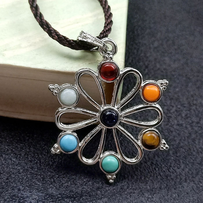 Seven chakras flower energy Stone Pendant Necklace
