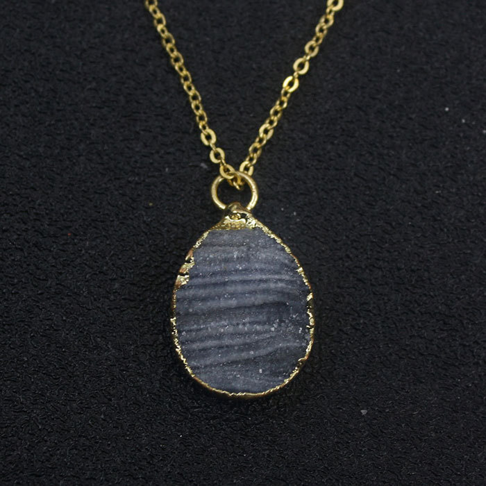 Brazilian Agate Crystal Gold edge Pendant Necklace