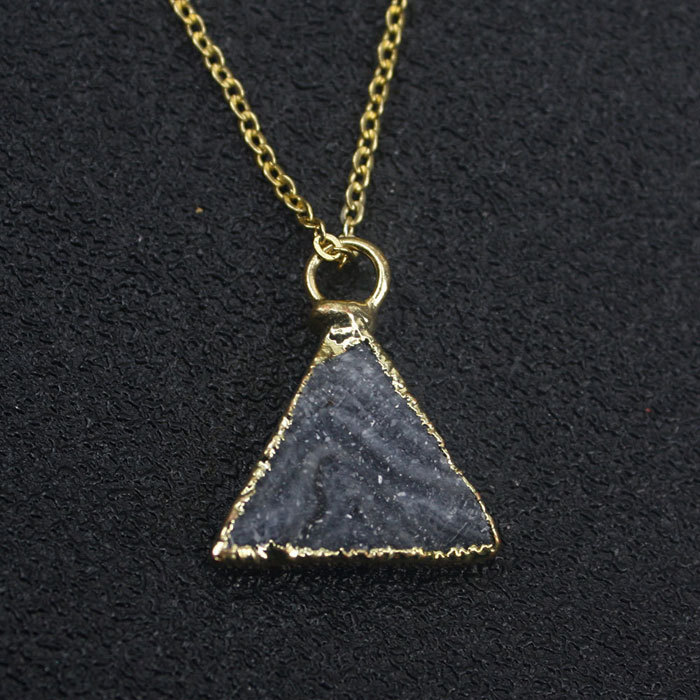 Brazilian Agate Crystal Gold edge Pendant Necklace