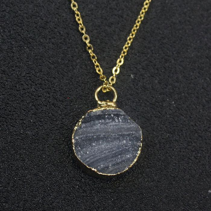 Brazilian Agate Crystal Gold edge Pendant Necklace