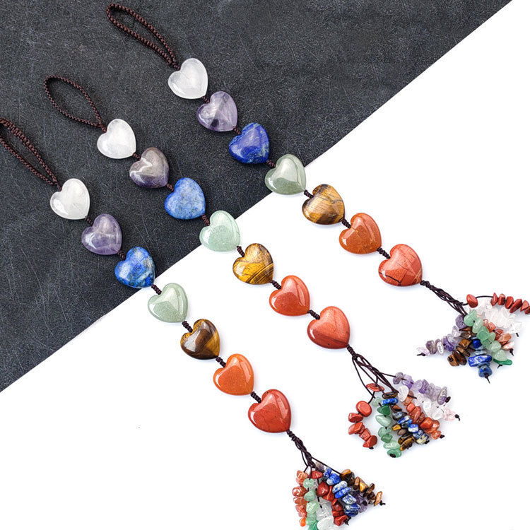 Natural crystal heart-shaped seven chakra car hanging