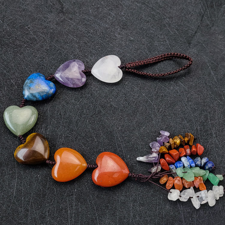 Natural crystal heart-shaped seven chakra car hanging