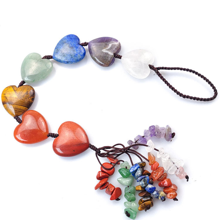Natural crystal heart-shaped seven chakra car hanging