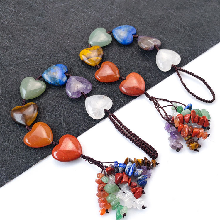 Natural crystal heart-shaped seven chakra car hanging