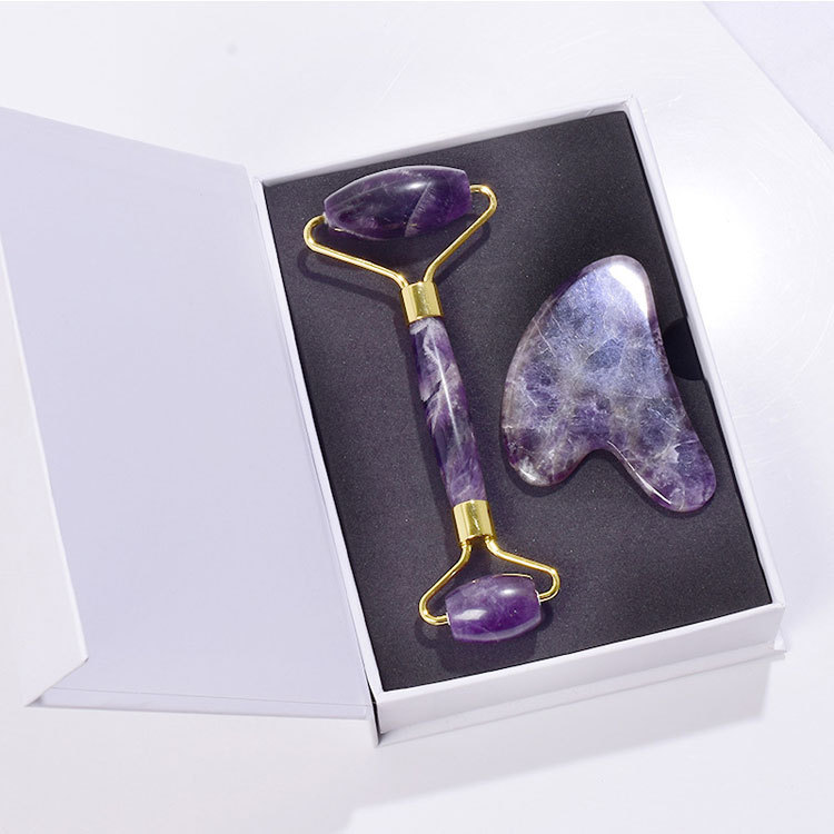 Natural amethyst massage tool set with gift box