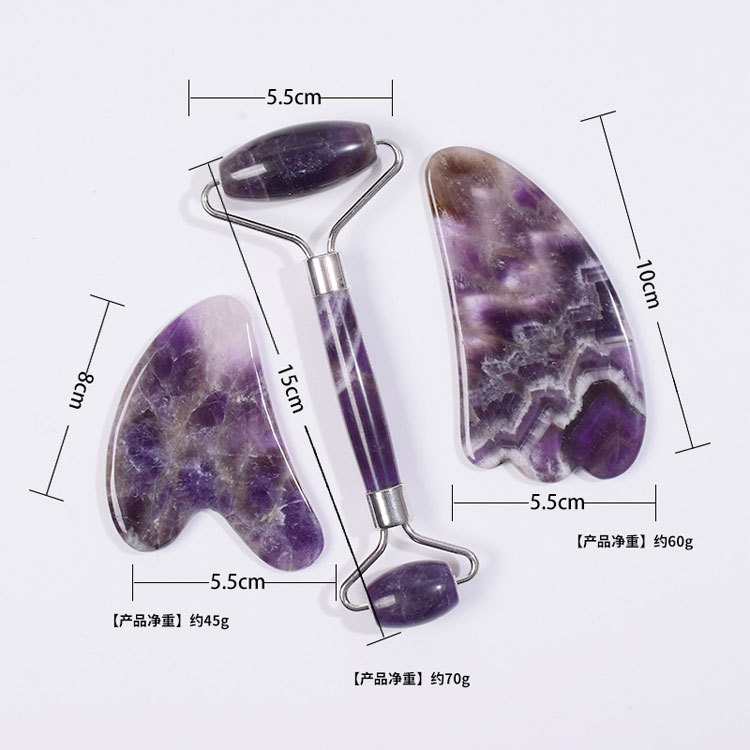 Natural amethyst massage tool set with gift box