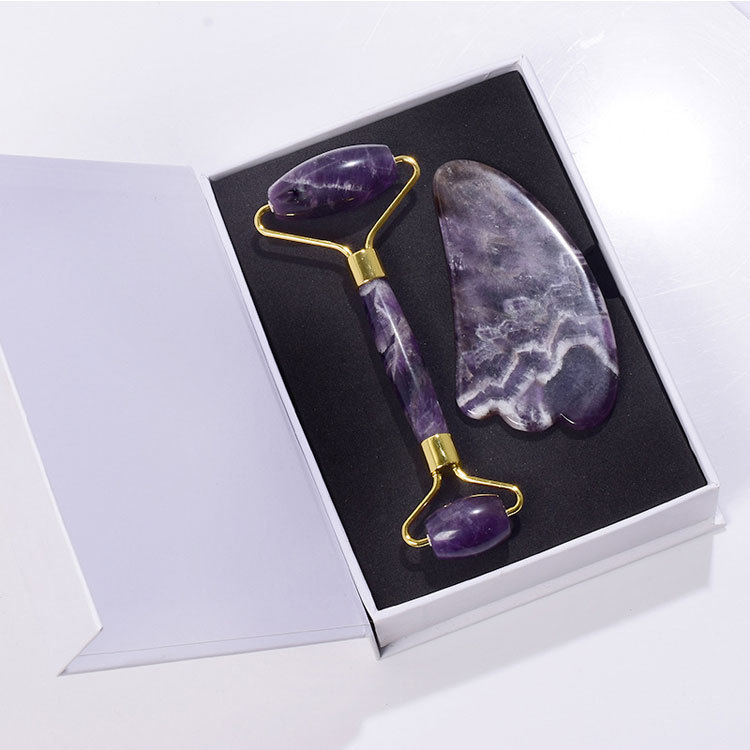 Natural amethyst massage tool set with gift box