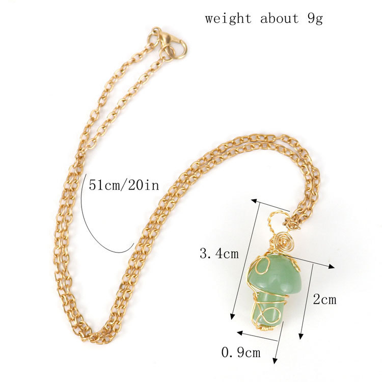 Golden hand wound natural stone small mushroom pendant necklace