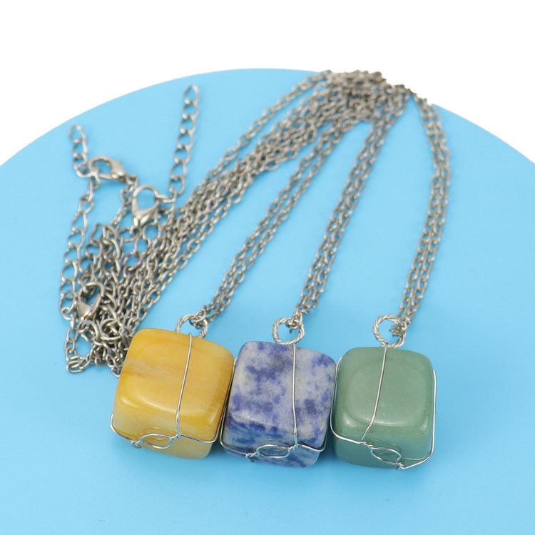 Gold Winding Square Stone Pendant Necklace