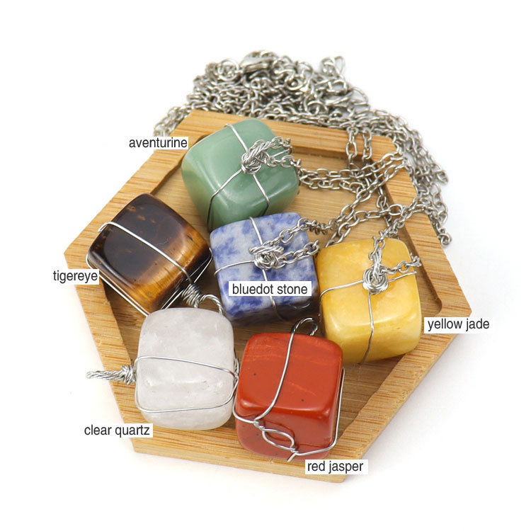 Gold Winding Square Stone Pendant Necklace