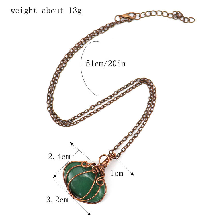 Bronze hand wrapped natural stone pumpkin shape pendant Necklace