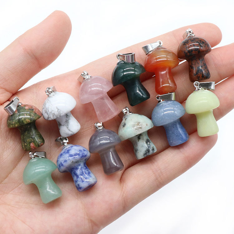 20mm natural crystal semi precious stone mini mushroom pendant