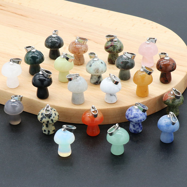 20mm natural crystal semi precious stone mini mushroom pendant