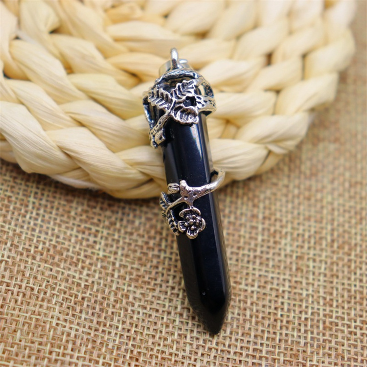 Stone hexagon rose column pendants  (MOQ:100pcs)