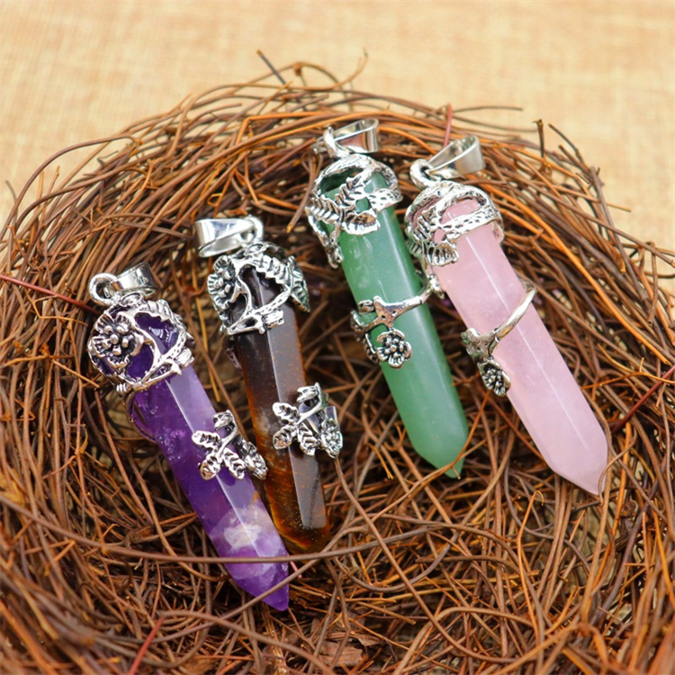 Stone hexagon rose column pendants  (MOQ:100pcs)