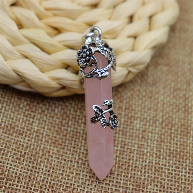 Stone hexagon rose column pendants  (MOQ:100pcs)