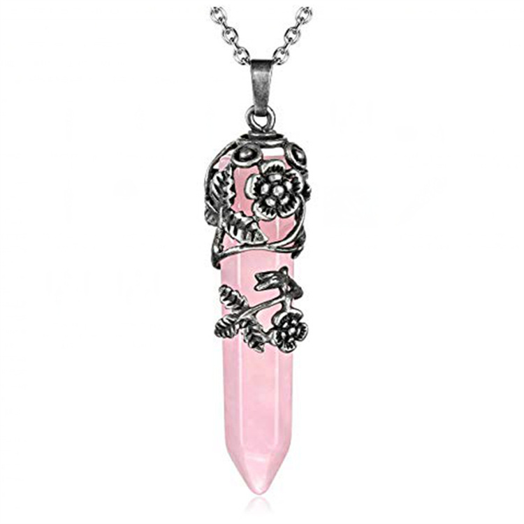 Stone hexagon rose column pendants  (MOQ:100pcs)