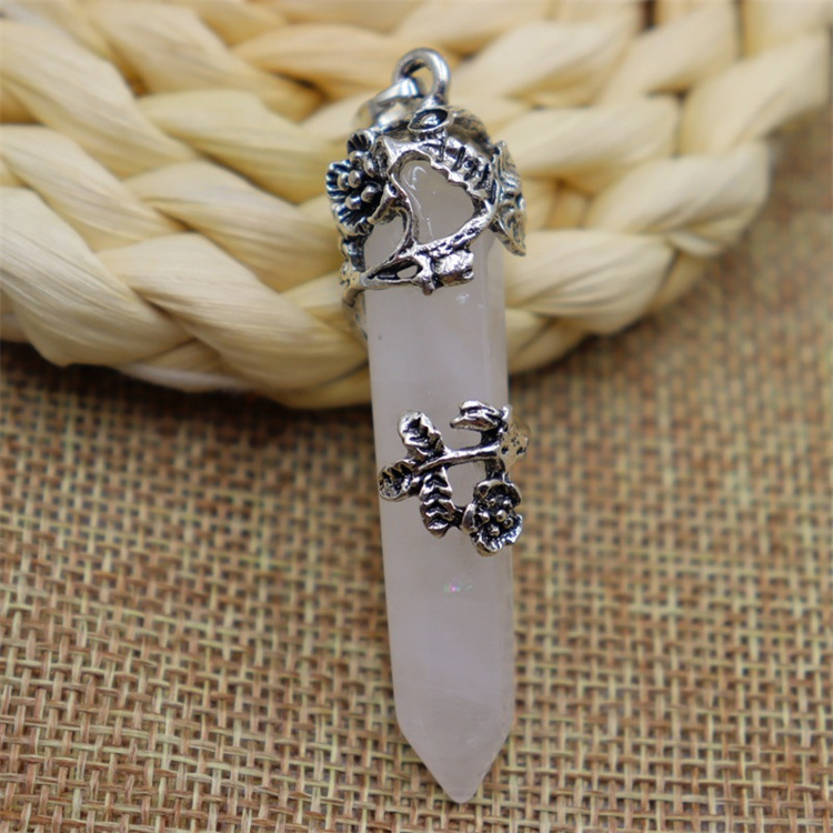 Stone hexagon rose column pendants  (MOQ:100pcs)