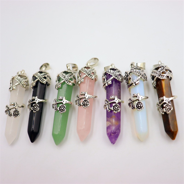 Stone hexagon rose column pendants  (MOQ:100pcs)