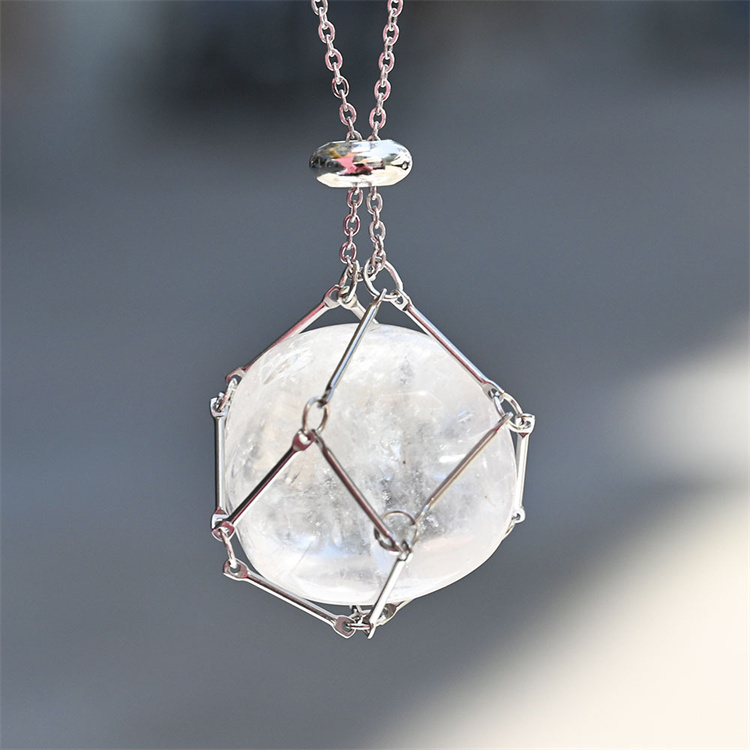 Natural Crystal Mesh Pocket Metal Bamboo Necklace