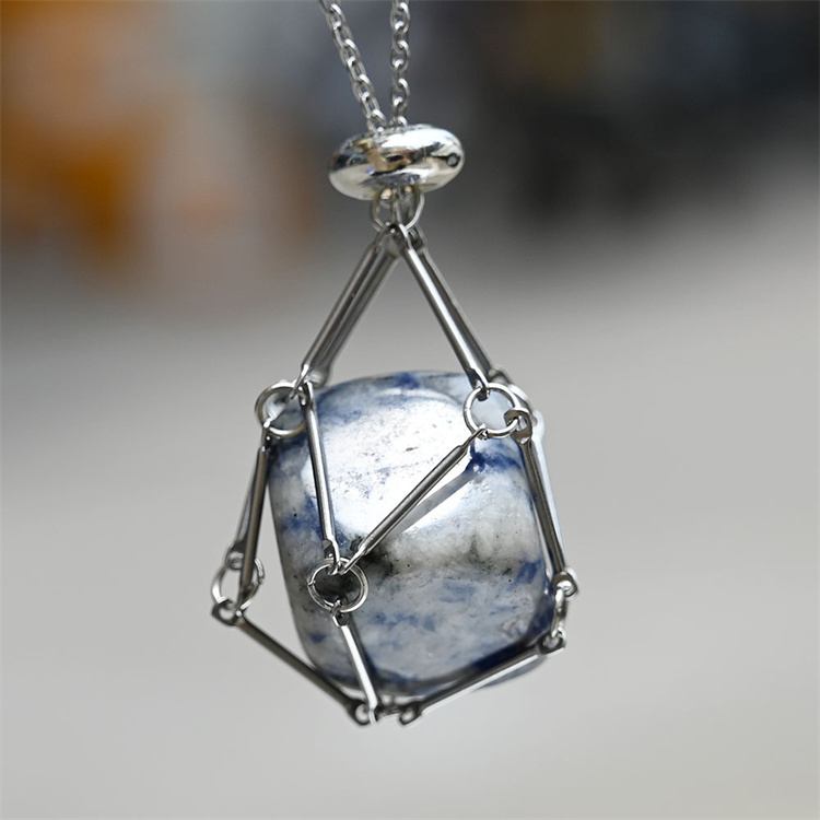 Natural Crystal Mesh Pocket Metal Bamboo Necklace