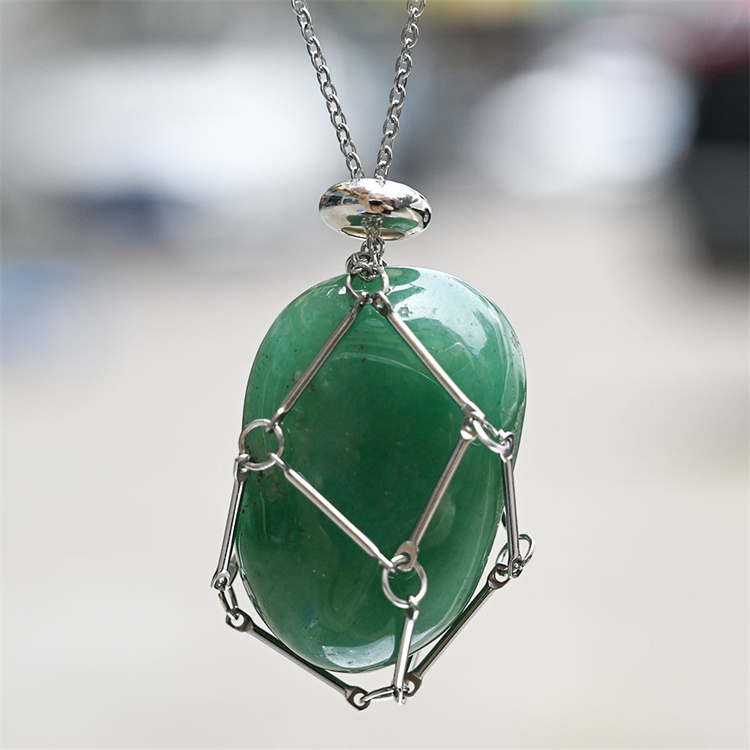 Natural Crystal Mesh Pocket Metal Bamboo Necklace