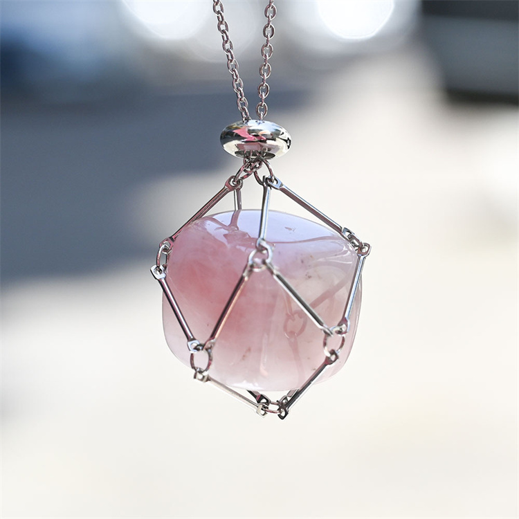 Natural Crystal Mesh Pocket Metal Bamboo Necklace