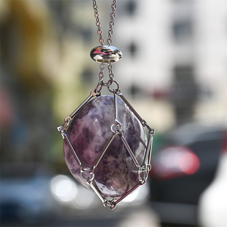 Natural Crystal Mesh Pocket Metal Bamboo Necklace