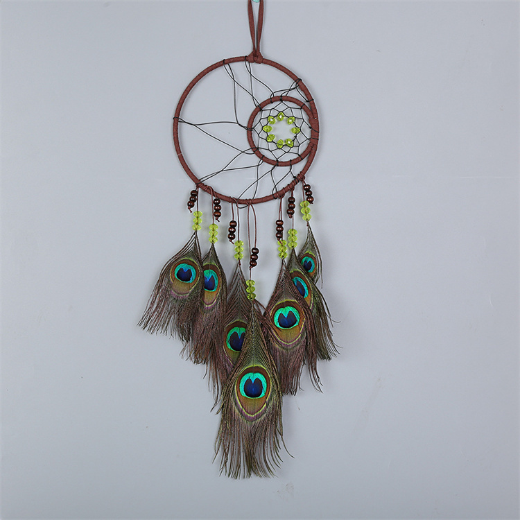 Peacock feather Hand woven dream catcher pendant
