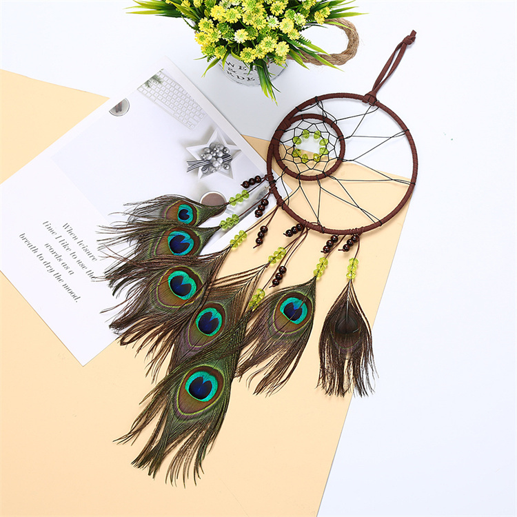 Peacock feather Hand woven dream catcher pendant