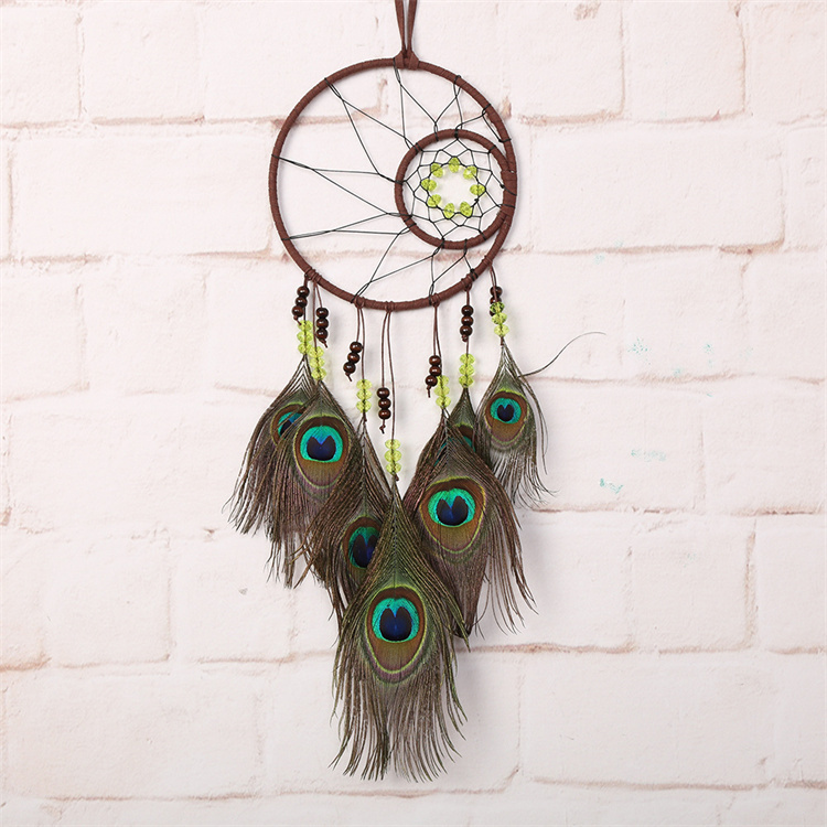 Peacock feather Hand woven dream catcher pendant