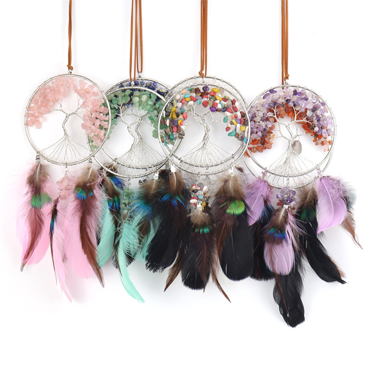 Hand wound crystal gravel dream catcher