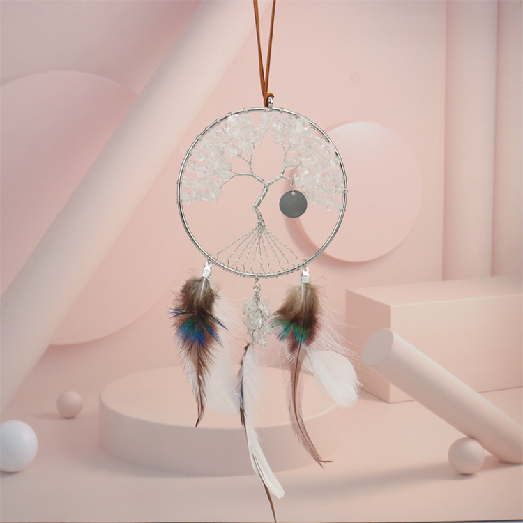 Hand wound crystal gravel dream catcher