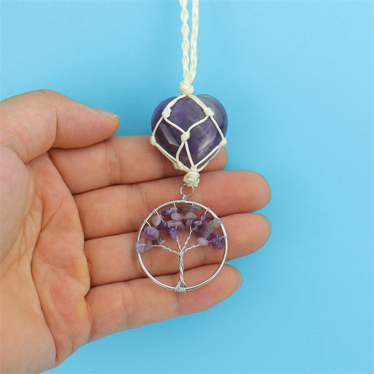 Natural crystal heart-shaped woven pendant