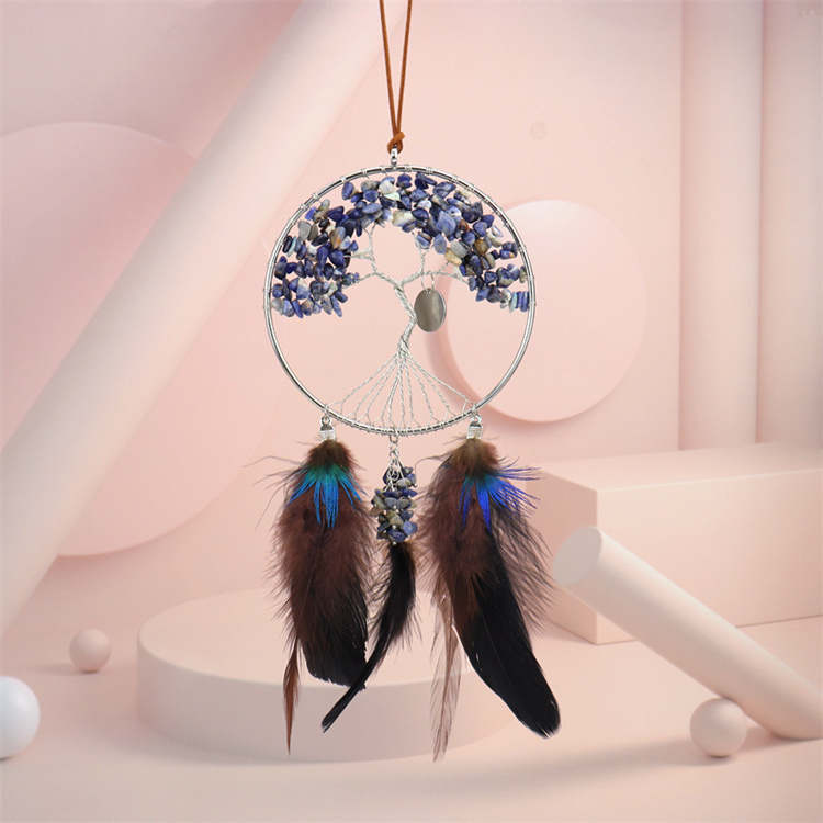 Hand wound crystal gravel dream catcher
