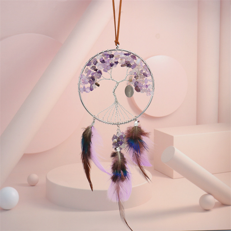 Hand wound crystal gravel dream catcher
